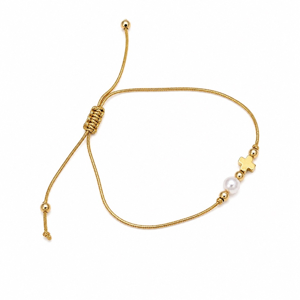 Gold Cross Pearl Adjustable Bracelet